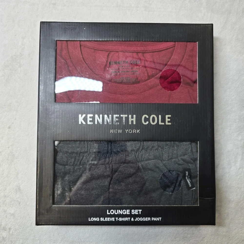 Kenneth Cole Lounge Set Mens Medium Long Sleeve T Shirt Jogger Pant Red Gray NEW